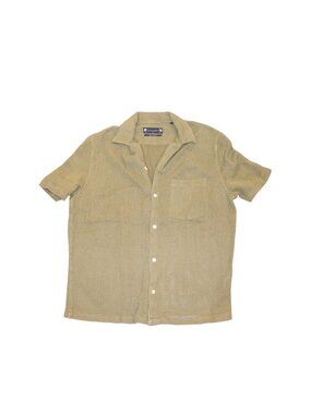 AllSaints Mens Olive Green Cotton Knit Short Sleeve Button-Up Shirt, XL